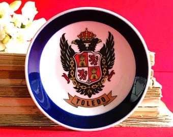 Vintage Porzellanteller - Toledo City Crest mit Kobaltblauem Rand - Toledo Sammlerporzellan