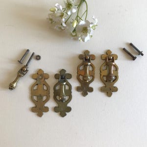 Set of 2 Vintage Solid Brass Teardrop Cabinet Pulls with Nails, Original 1980s