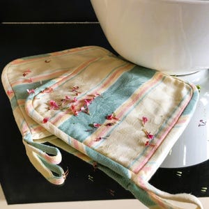 Paar vintage gestreepte katoenen pannenlappen - handgemaakt jaren 80 - ongebruikt