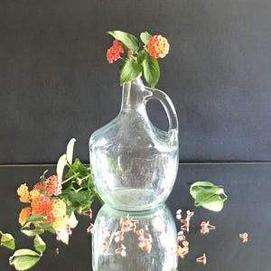 Vintage Portuguese Glass Gallon Jug with Handle - 1960s | Clear Patina Bottle for Solar Water or Rustic Decor