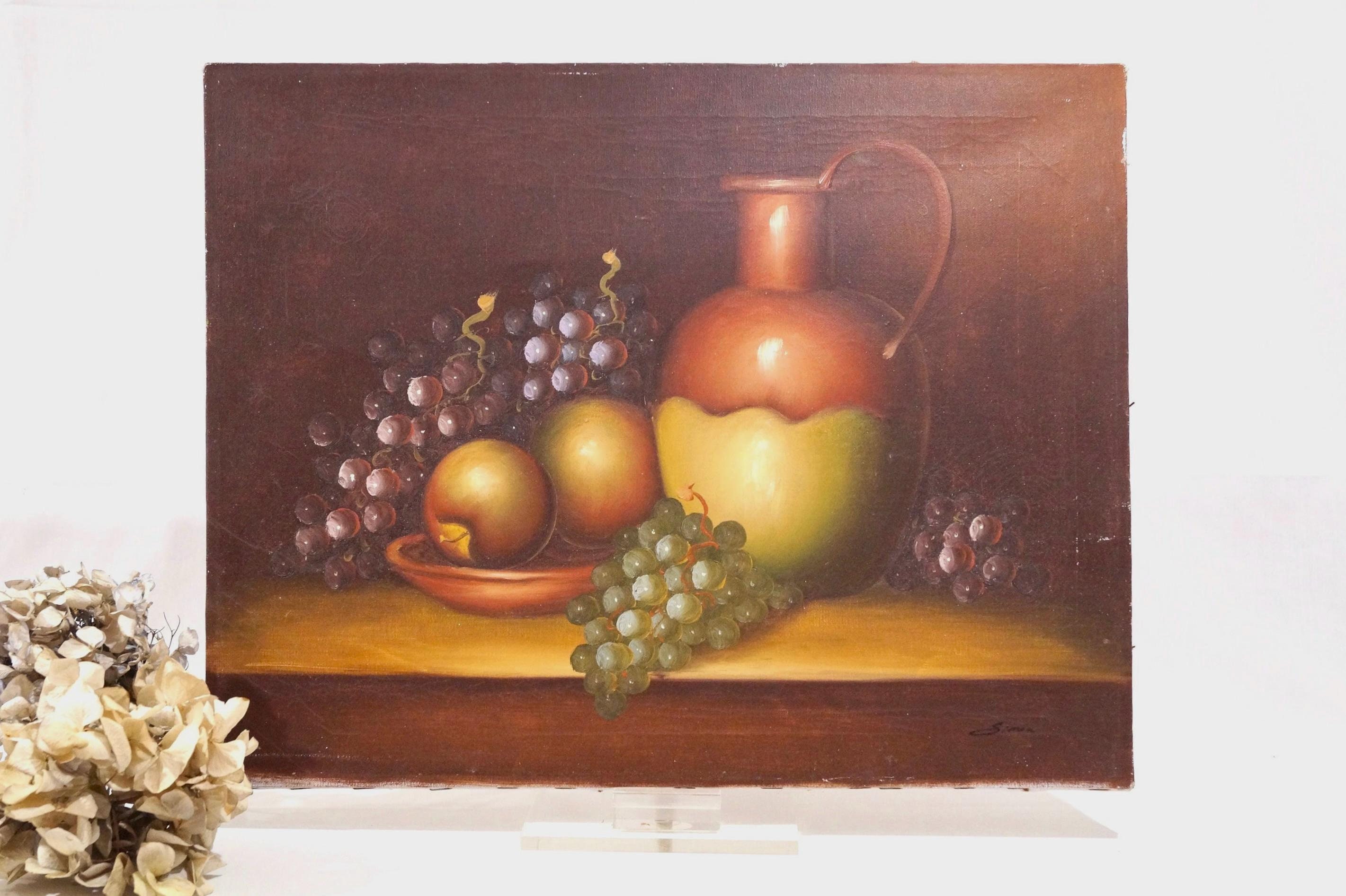 Original Oil Painting Still Life Colorful Fruit in Wood Frame Signed by  Artist