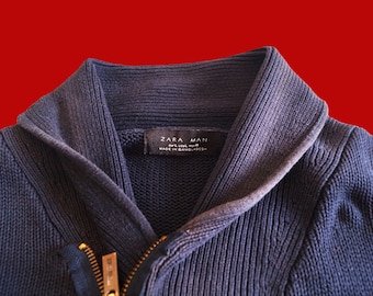 Katoenen herentrui met lange mouwen van Zara – vervaagd donkerblauw, maat L, vintage