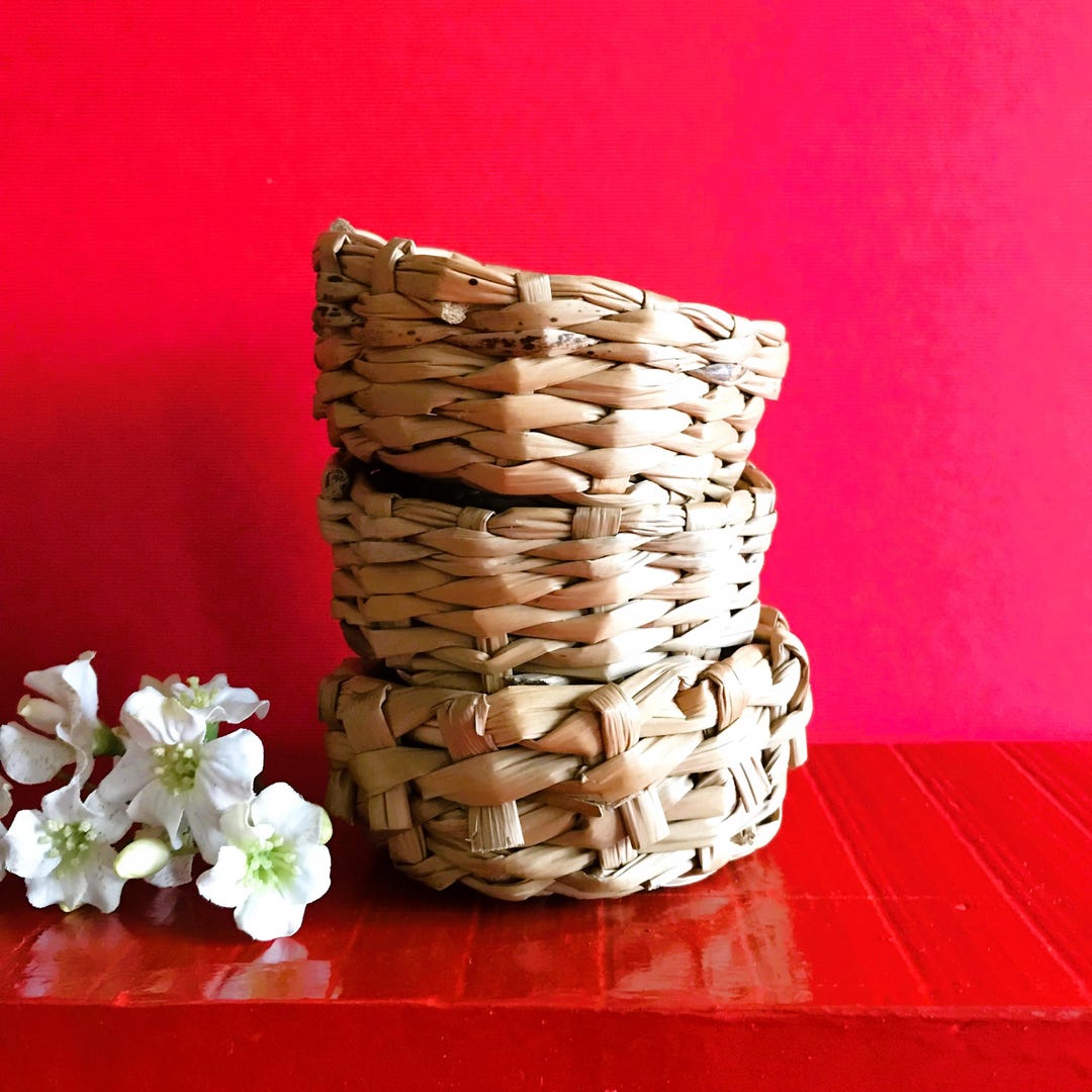 Handwoven Small Vintage Wicker Basket - Sold Individually - Coaster ...