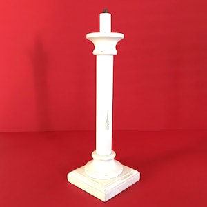 Pair Wood Lamp Bases - White Décapé Finish - Unwired, Cable included  - 1980s - Easy to Electrify, Bedroom Table Lamp