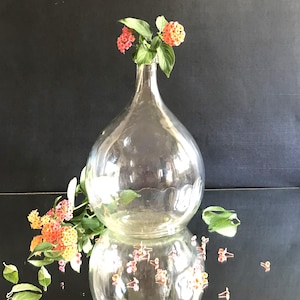 Vintage Portuguese Bulbous Glass Demijohn - 1950s | Rustic Clear Bottle with Strong Patina | 5L Capacity