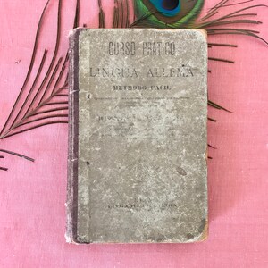 Antiek 19e-eeuws boek "Curso pratico da lingua Allemã" van Augusto Carlos Ferreira, geschreven in het Portugees