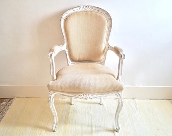 Fauteuil style Louis XV, peint à la main, en velours côtelé (années 1990)