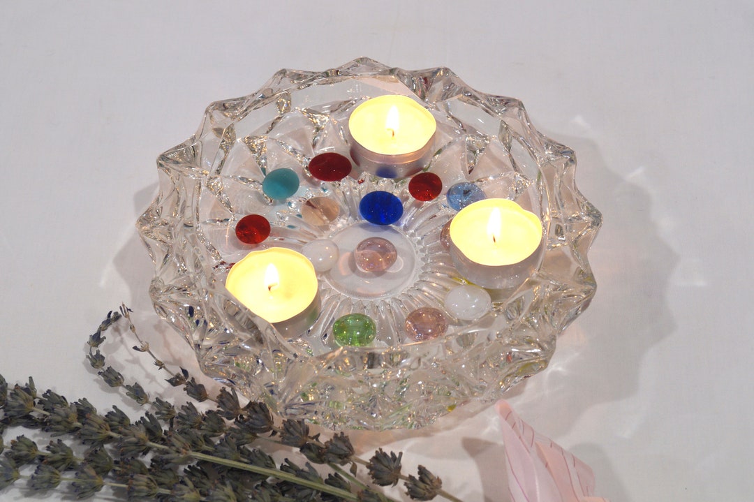 Glass Floating Candle Holder/ashtray Cut Glass Pattern 1970s Etsy