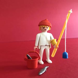 Vintage Playmobil Fisherman Toy Set: Bucket, Rod, Fish & Gate