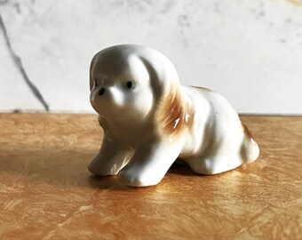 Vintage Porcelain Puppy Figurine, 1980s Collectible, 6cm