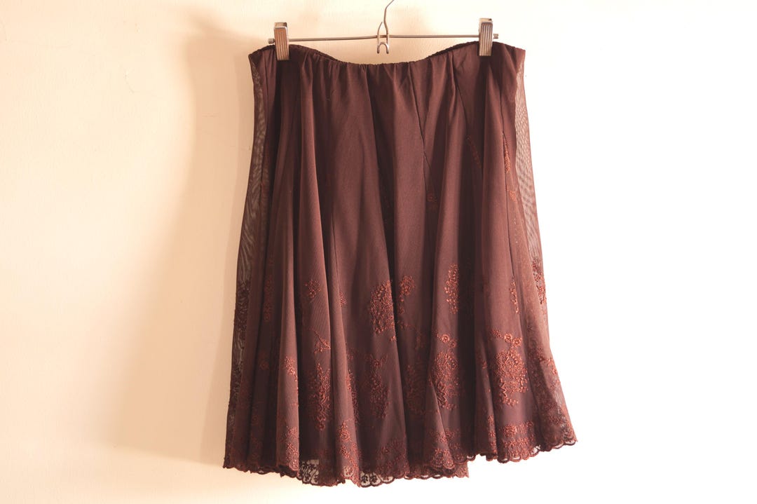 Vintage Brown Lace Skirt With Lining & Elastic Waistband 1990s Etsy — free download