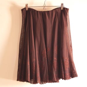 Vintage Brown Lace Skirt with Lining & Elastic Waistband - 1990s