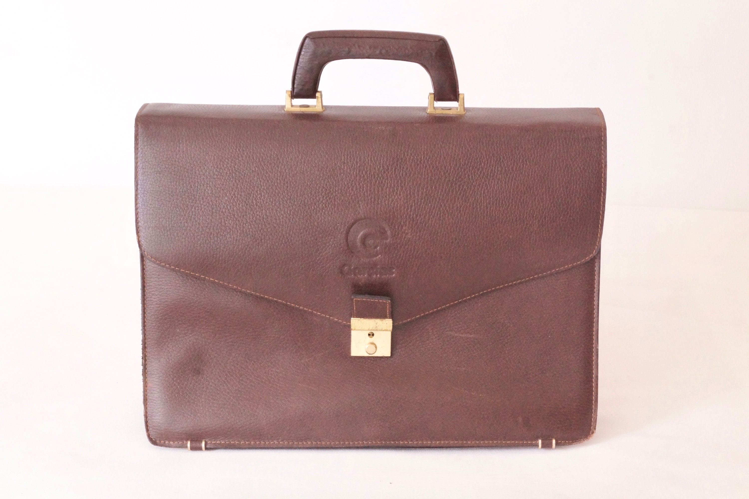 ヴィンテージブラウンフェイクレザーブリーフケース：1990年代の