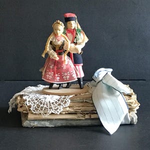 Vintage Polish Folk Dolls Handmade 1970s - Traditional Costume Couple  - Krakow Collectible
