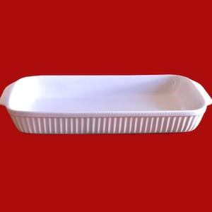 Fuente rectangular de cerámica blanca para hornear – Corning Ware vintage, años 90