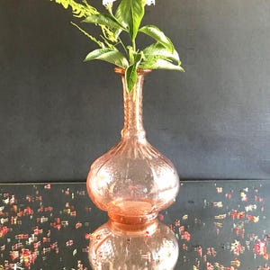 Antique Pink Glass Bottle - Vintage Bottle Centerpiece - Hand Blown 1890s - Old Wine Decanter