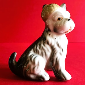 Vintage Porcelain Terrier Dog Figurine with Hat, 10 cm ( 1970s)  – Collectible