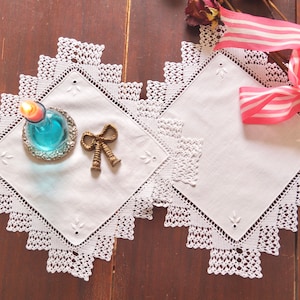 Antique embroidery and lace cotton doily (1890s)