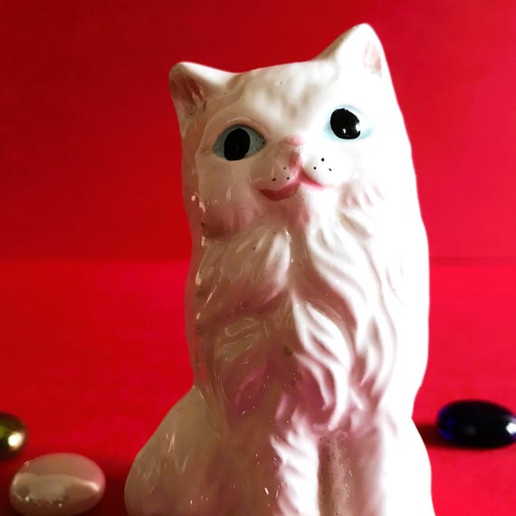 ヴィンテージ磁器製白猫の置物、1970年代、コレクターズアイテム - 猫