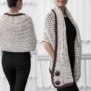 Crochet pattern, DARLEE Pocket Shawl, Women crochet pattern, Crochet wrap pattern, Crochet pocket shawl, Crochet Poncho-Crochet pocket Scarf