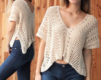 Knit pattern-ALAYA Knit top PDF-Lace knit top-Knitted top for women-Knit pattern-Festival top-Sleeveless top-Knitted Boho top, Sizes XS -2XL