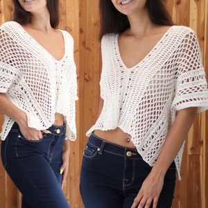 Modèle au crochet - Modèle de haut au crochet LUCIA - Modèle au crochet pour femmes - Modèle de haut court - Tunique de plage, haut de festival - Top bohème en dentelle - tailles : XS-XXL