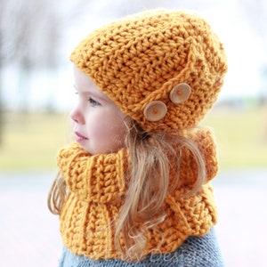 Crochet hat , crochet cowl pattern, Patron crochet – Gladys SET Hat+Cowl, Bonnet + Tour de cou (12/18m- Toddler - Child – Teen- Adult sizes)