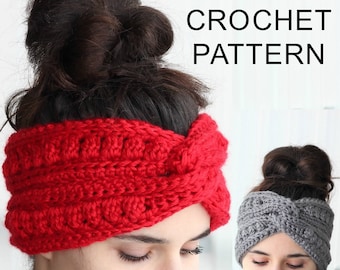 Crochet Pattern PDF, Patron de crochet - NORA Turban Ear Warmer, Boho Head Wrap, Crochet Headband, Boho Crocheted Headband Crochet Headwear