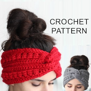 Crochet Pattern PDF, Patron de crochet - NORA Turban Ear Warmer, Boho Head Wrap, Crochet Headband, Boho Crocheted Headband Crochet Headwear