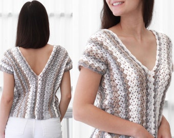Haakpatroon-AMANDA-patroon gehaakte top-Haakpatroon dames-Crop top-patroon- Strandjurk - Festivaltop- Boho kanten top- maten XS-XXL