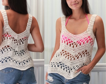 Easy Crochet pattern, Patron crochet, CALIDA crop top pattern, beach cover-up, Beginner top pattern, Crochet top pattern, sizes S,M,L,XL,XXL