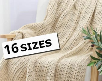 Crochet pattern-16 Sizes-Lovey to King Blanket Afghan-TUSCANY blanket pattern-Reversible puff textured throw PDF-Easy crochet patterns gift