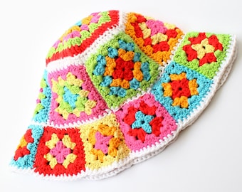 Easy Crochet pattern-Crochet bucket hat–ALICE- Granny square bucket hat-Crochet hat pattern PDF-Crochet granny square pattern -Adult sizes