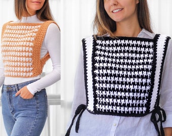 Crochet pattern- AUDREY Houndstooth crochet vest pattern PDF-Women crochet pattern-colorful sweater vest top patterns- pullover-sizes XS-3XL