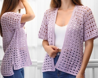 Modèle au crochet - ELIANA - Modèle de cardigan au crochet PDF - Modèle au crochet pour femmes - Cardigan kimono en dentelle - Top au crochet - Top cardigan d'été - Tailles XS-3XL