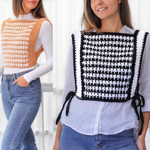 Crochet pattern- AUDREY Houndstooth crochet vest pattern PDF-Women crochet pattern-colorful sweater vest top patterns- pullover-sizes XS-3XL