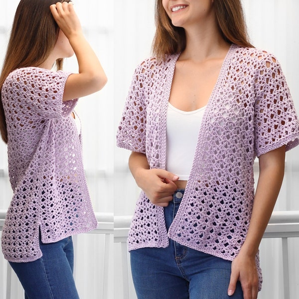 Patrón de ganchillo - Patrón de cárdigan de ganchillo ELIANA en PDF - Patrón de ganchillo para mujer - Cárdigan kimono de encaje - Top de ganchillo - Top de cárdigan de verano - Tallas XS-3XL