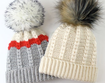 Easy Crochet pattern -Crochet hat–CELIA Beanie Hat Pattern-Crochet hat pattern PDF-Crochet beanie Pom Pom (Toddler-Child–Teen- Adult sizes)