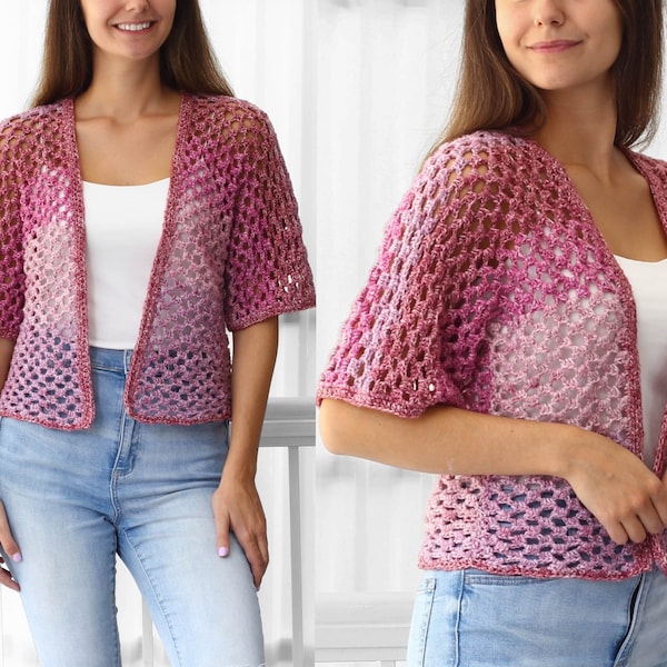 Patrón crochet-KINSLEY Cárdigan crochet -Patrón personalizable top PDF-patrón suéter mujer-pullover crochet cardigan encaje-7tallas XS-3XL