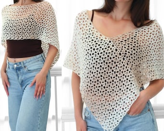 Patron au crochet - Patron de poncho au crochet NATALIE PDF - Patron de poncho au crochet pour femmes - 2 longueurs, poncho châle tendance en dentelle facile tailles XS-4XL