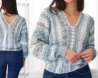 Crochet pattern- BILLIE Crochet sweater pattern PDF- Women crochet top pattern- 2 panels Crochet pullover sweater-Easy Shell sweater-XS-3XL
