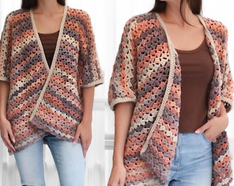 Crochet pattern- SARAH Crochet Poncho-Cardigan -Customizable pattern PDF-sweater women pattern-poncho crochet granny cardigan-8 sizes XS-4XL