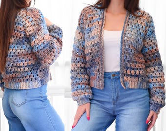 Crochet pattern- ELOISE Crochet Cardigan pattern PDF- Women crochet gift handmade - 3 panels Crochet pullover- Easy Granny sweater-XS-3XL