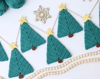 Crochet Pattern- 5 SIZES -30 minutes-BLISS Christmas Tree Crochet Ornament PDF-Tree Garland Holiday Christmas Decorations Gifts Winter Decor