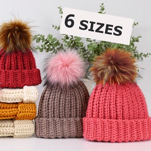 Crochet pattern, 6 Sizes-Baby to Adult Sizes, RILEY hat pattern PDF, Easy crochet hat pattern Chunky beanie ribbing hat Beginner hat pattern