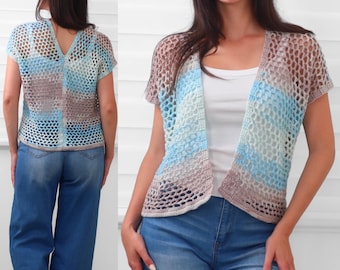 Crochet pattern-7 sizes- BRIELLE-Crochet Cardigan pattern PDF-Women crochet vest-2 panels V-neck -Easy top short long fringe cardigan-XS-3XL
