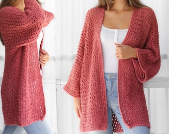 Patrón crochet-NALA Patrón cardigan crochet top PDF-suéter mujer patrón crochet-patrón pullover top crochet cardigan encaje-7tallas XS-3XL