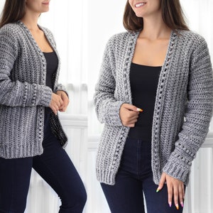 Crochet pattern-ANDREA Crochet cardigan pattern PDF-Women crochet pattern-bobble pullover pattern top-crochet bobble cardigan-7 sizes XS-3XL