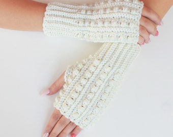 Crochet pattern-PEARL Crochet fingerless gloves pattern-Women crochet pattern-Wrist Warmers pattern-Fingerless Mitts Pattern PDF Sizes S-M-L