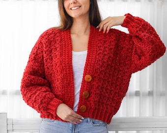 Crochet pattern-ADDISON Crochet cardigan pattern PDF-Women crochet pattern-striped pullover top-crochet color block cardigan-7 sizes XS-3XL